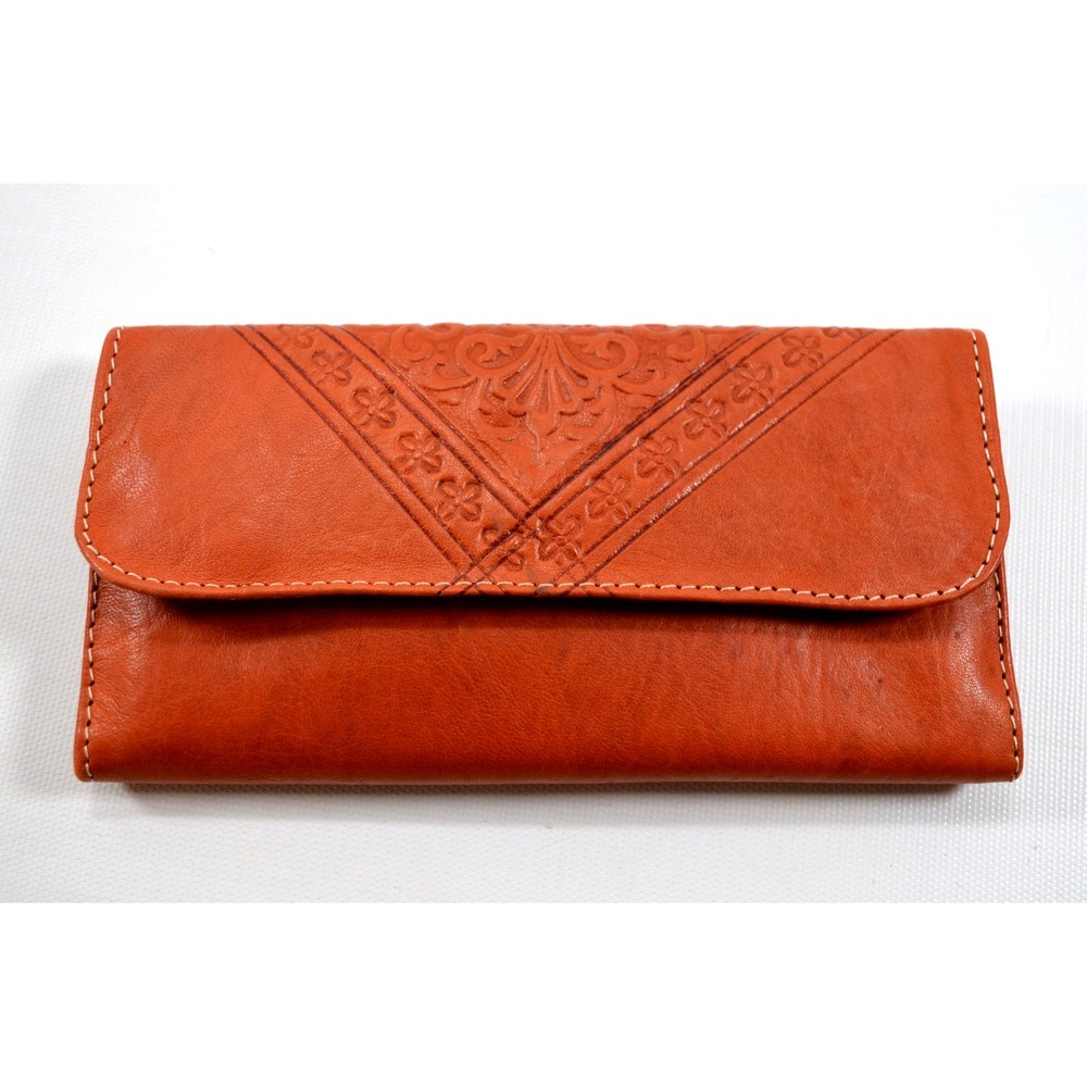 Moroccan Genuine Soft Leather Brown Wallet Hand Tooled & Stitched Tri-fold